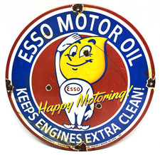 Esso Motor Oil Gasoline - Vintage Porcelain Sign - Service Station Petroliana on The Hot Collector