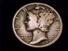 1919-P  Mercury Dime, Good to nearly Very Good grade.