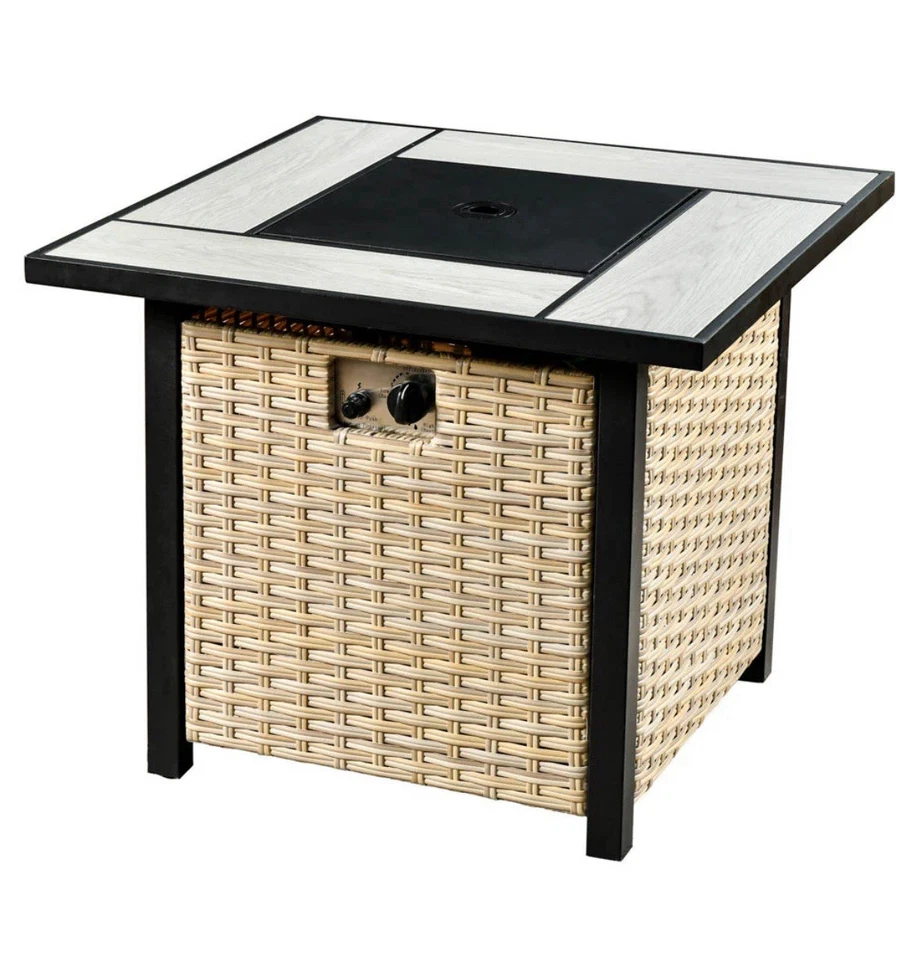30 Inch Fire Pit Table,50,000 BTU Heater PE Rattan Propane with Ceramic Tabletop - Image 3 of 4