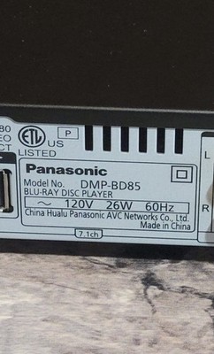 Panasonic DMP-BD85 Blu-Ray Disc Player Dolby DTS SD Card Avchd RAM