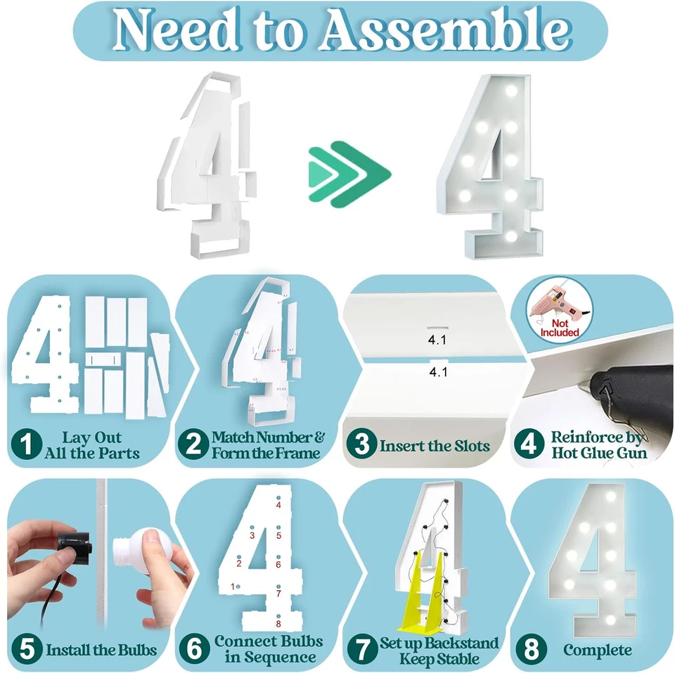 Bianco Numero Luminoso LED 90Cm - Grande Decorazione per Festa 4 Anni Compleanno - Immagine 3 di 4