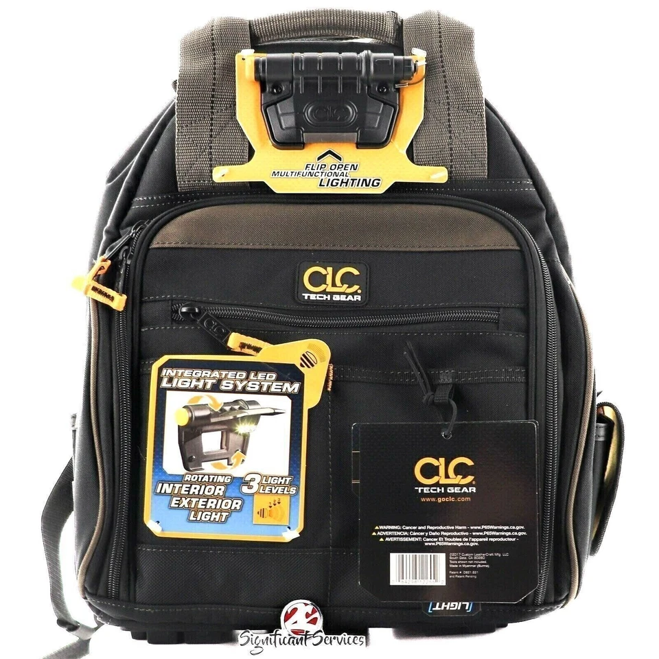 CLC L255 Professional Tool 53 Pocket Lighted Backpack Bag Carrier Padded Straps - Image 3 of 4