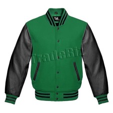 Men's Varsity Bomber Letterman Jacket Baseball College Wool Body Leather Sleeves