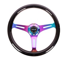 NRG Classic Wood Grain Steering Wheel (350mm) Black Paint Grip w/Neochrome