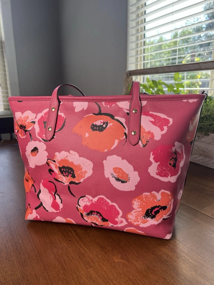 COACH Pink Wildflower Large City Zip TOTE Shoulder Bag Rare Dahlia - Image 3 of 4