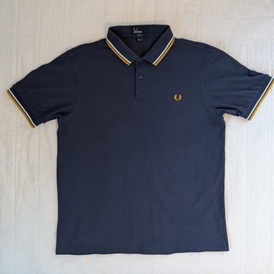 Fred Perry M3600 Polo Shirt Blue Short Sleeve Twin Tipped Men Slim Fit Large