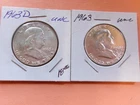 1 Lot of 2 90% Silver Franklin Half Dollars UNC!