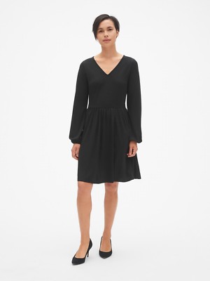 Gap Fit and Flare Blouson Sleeve Dress in Ponte, Size SP True Black  (103249) | eBay
