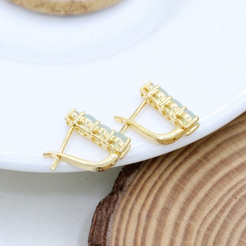Aqua Chalcedony & CZ Ring Earrings & Pendant Jewelry Set 14k Yellow Gold Plated - Picture 9 of 15