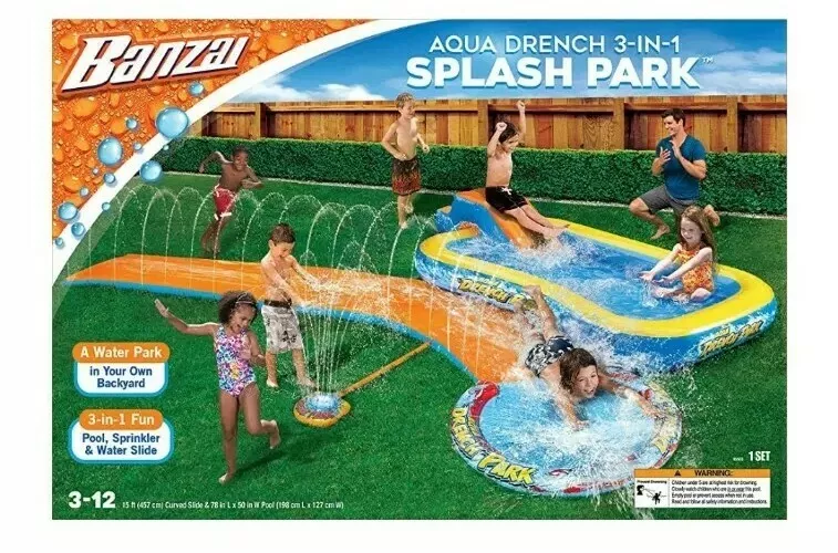 Banzai 3 in 1 Aqua Water Drench Splash Park w Water Slide