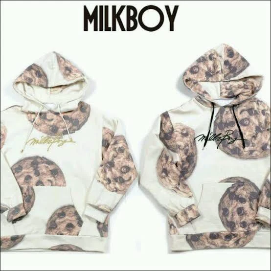 OFF WHITE Felpa con cappuccio Milk Boy Chocochip bianco sporco nero taglia S Harajuku