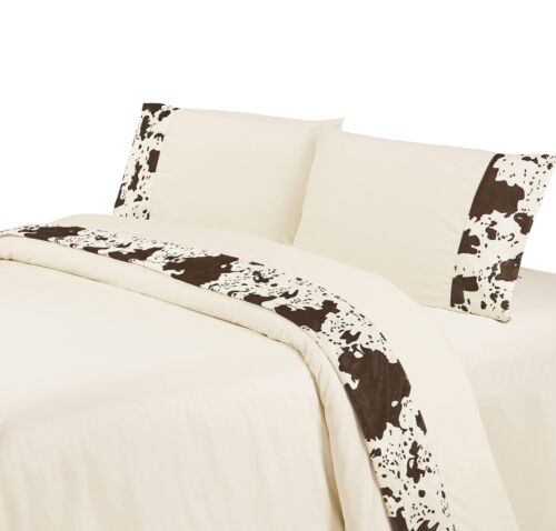 Paseo Road by HiEnd Accents | 4 Piece Sheet Set Cowhide Cow Print Super Kin...
