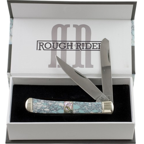 Rough Rider Crackle Stone Handles Trapper Pocket Knife RR1531 2 Folding