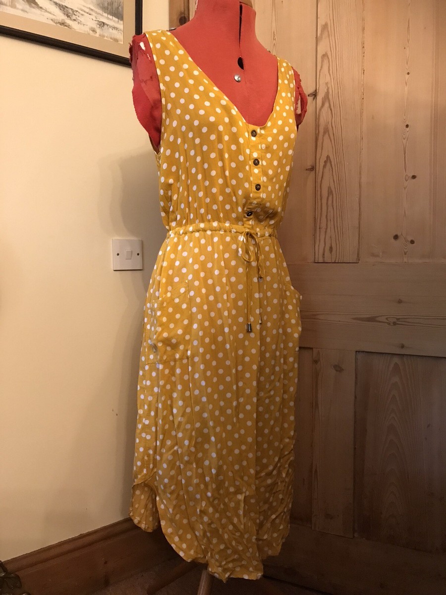 VINTAGE STYLE YELLOW POLKA DOT DRESS S MUSTARD GOLD PIN UP 50s