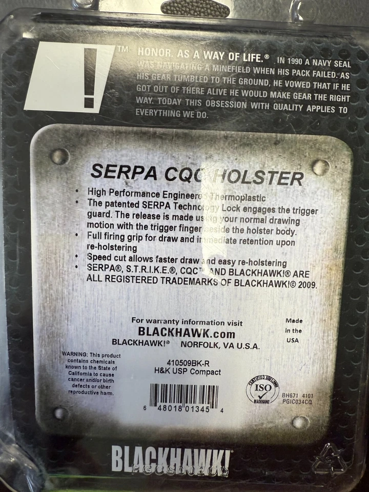 Blackhawk Serpa Holster Size 09 H&K USP Compact (RIGHT HANDED) - Image 2 of 2