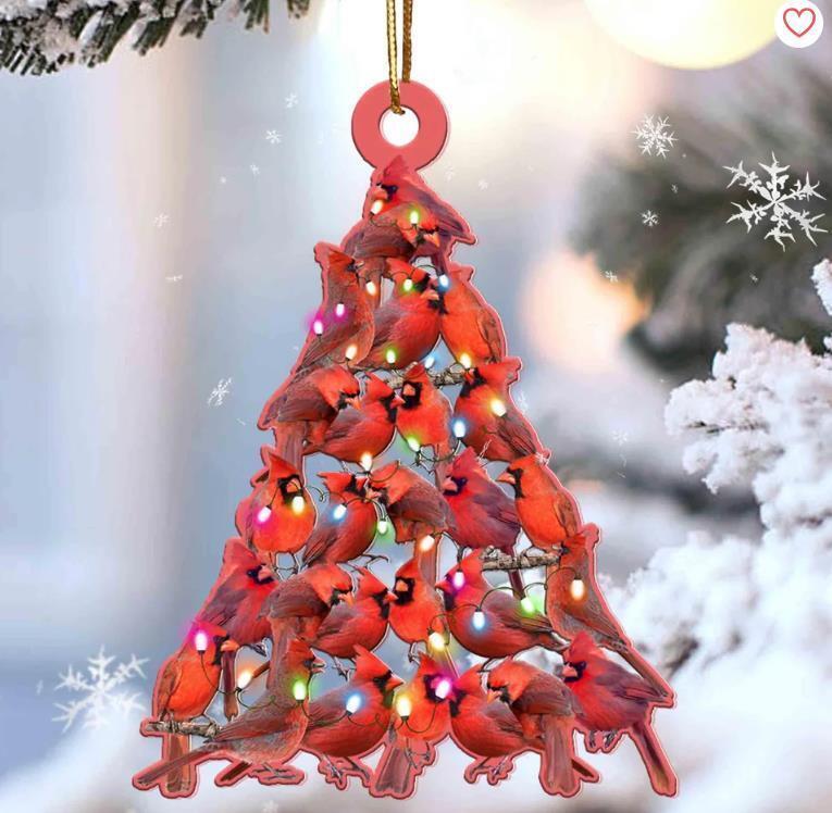 Cardinal Christmas Tree Shaped Ornament For Cardinal Lover Acrylic Ornament