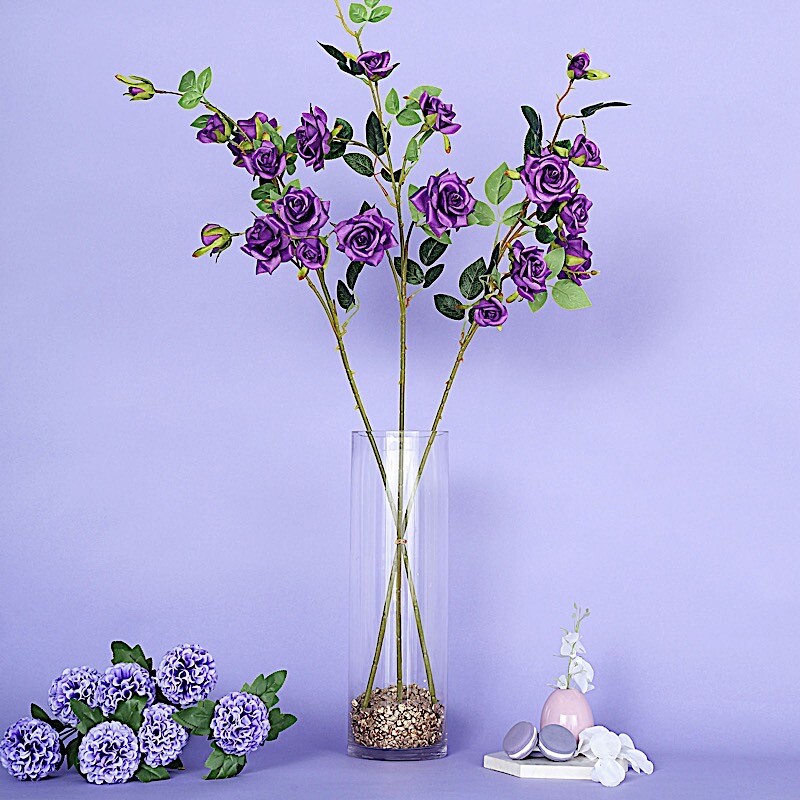 2 PURPLE 38" SINGLE STEM SILK ROSES Bouquets Wedding Centerpieces eBay