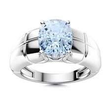 Aquamarine Cushion Cut Gemstone With 925 Sterling Silver Ring For Men's B772