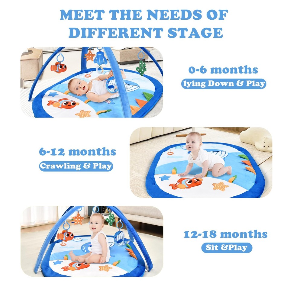 Baby Gym Play Mat, 6in1 Tummy Time Mat & Activity Gym, Baby