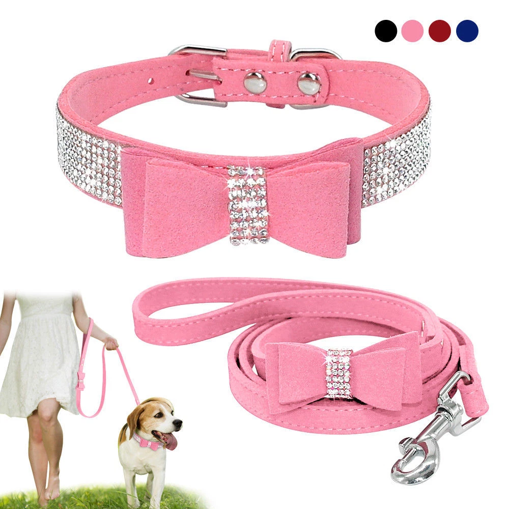 Chewy Vuitton - Leather Bow Collar and Leash Set