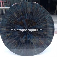 Buy Antique Blue Tiger Eye Stone Round Coffee Side Center Table Handmade Tops