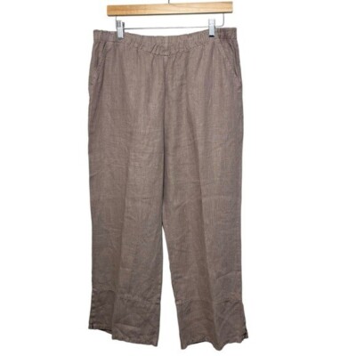 Sashay USA Pre Shrunk 100% Linen Wide Leg Cropped Pull On Pants Size M Mocha