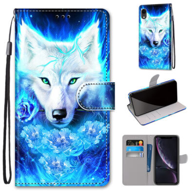 For Various Phone Rose Wolf Cool Magnetic Card Wallet Bag Case Flip Stand Cover