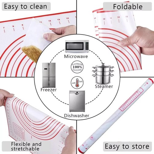 Rolling Pin and Silicone Baking Pastry Mat Set, Stainless Steel Dough Roller ... - Picture 5 of 8