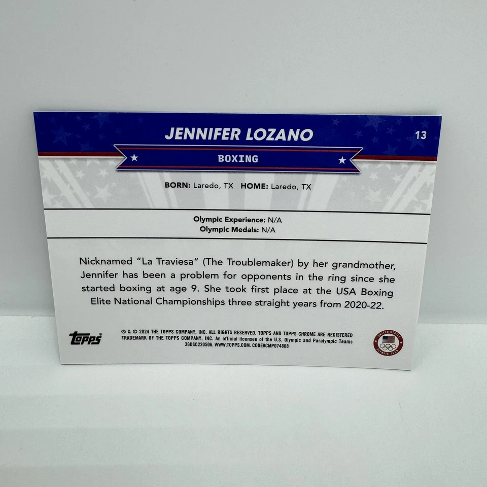 2024 Topps Chrome US Olympic Jennifer Lozano Green Refractor #13 Numbered 71/99 - Image 3 of 3