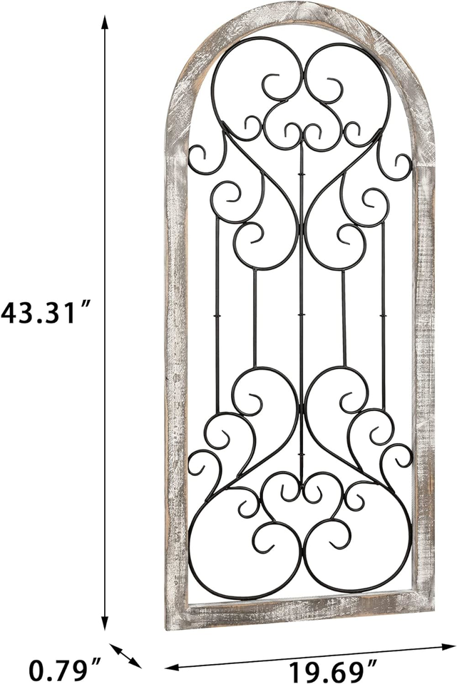 RiteSune Rustic Wood and Metal Arch Wall Decor, Vintage Style Iron