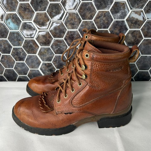 Justin Boots Womens Strait Kiltie Waterproof LaceUp Brown Sz 7.