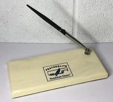 Vintage Featherlite Trailers Advertising Ink Pen Holder Desktop With Quill Pen