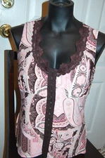 NWT St Tropez Pink Black Paisley Floral Sleeveless Top Size M