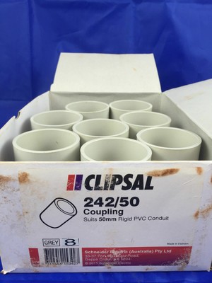 Clipsal 242/50 Coupling PVC Conduit Plain 50mm I.D x 57mm OD GREY x10 pcs