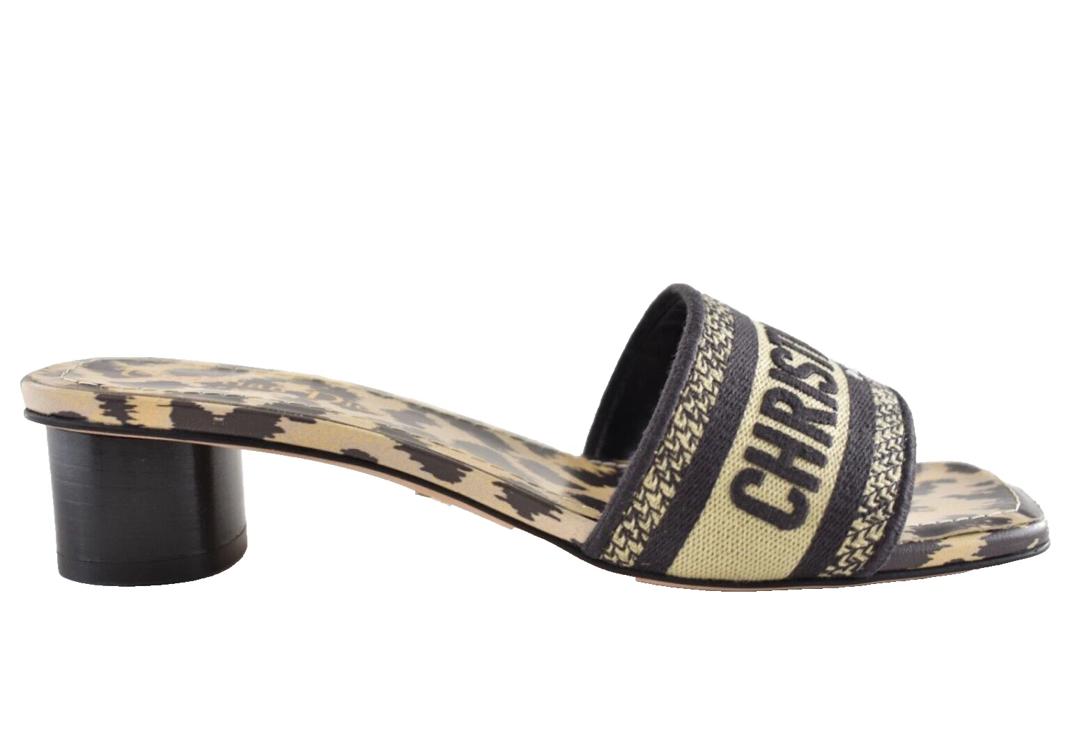 Sandales à talons Christian Dior Dway slide noir beige léopard logo mizza 37