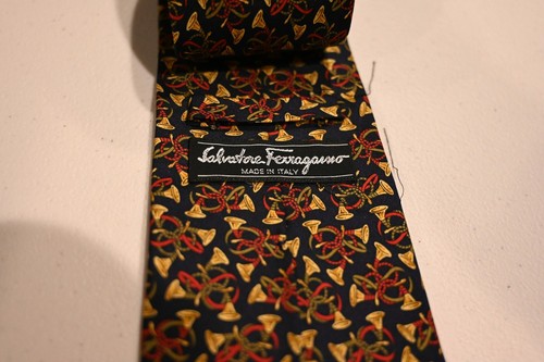 Cravatta Salvatore Ferragamo blu navy corno equitazione seta Made Italy - Foto 2 di 2