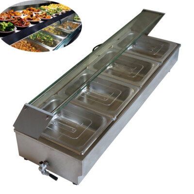4-Pan Commercial Bain-Marie Buffet Food Warmer 1/2size w/ Transparent Cover 110V