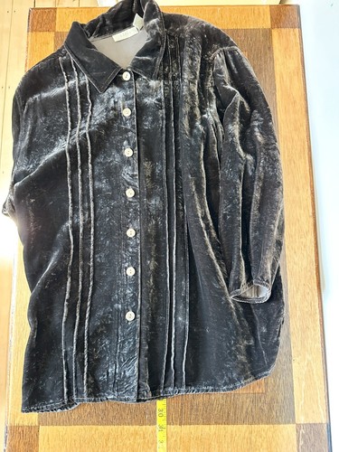 J.Jill Damen L graubraun Viskose Samt Bluse, Kragen Knopfleiste, Biesen - Bild 10 von 12
