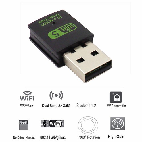 600Mbps USB WiFi Bluetooth Adapter Dual Band 2.4/5.8Ghz Wireles RTL8821CU DongCR - Bild 7 von 8