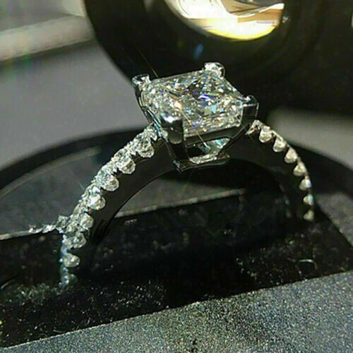 3Ct Princess Lab Created Diamond Solitaire Engagement Ring 14K White Gold Plated - Bild 3 von 4