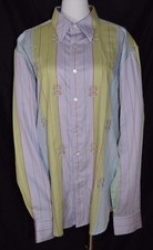 Robert Graham Pastel Multi-Color Striped Floral Embroidered Shirt Size XL