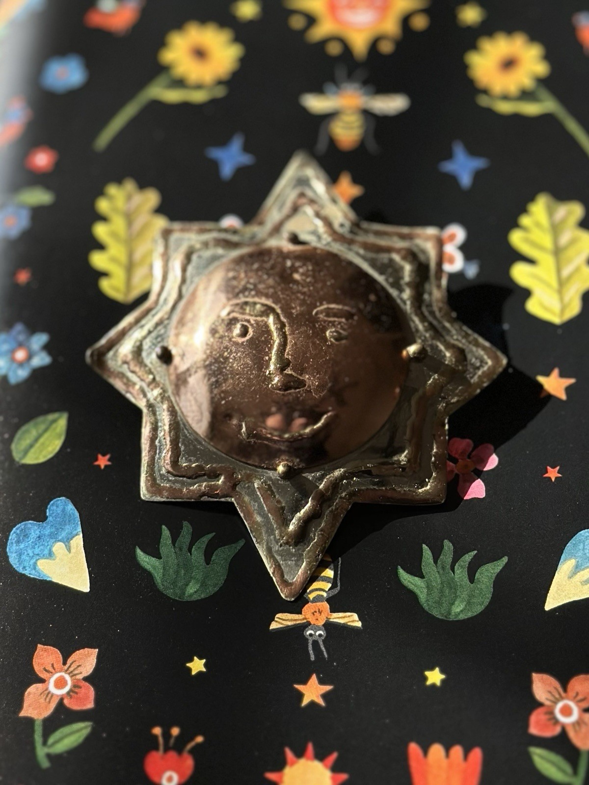 Vintage Celestial Sun Statement Brooch Copper Ton… - image 1