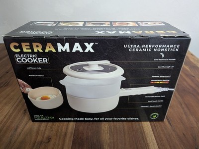 Ceramax Electric Hot Pot Nonstick Ceramic Skillet Pan 2.6QT Cooker w Lid Steamer