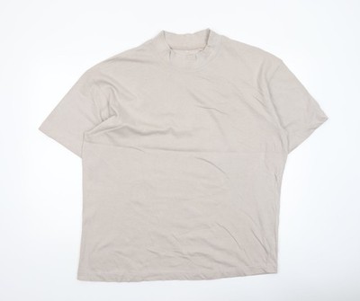 boohooMAN Herren T-Shirt Beige Mock Neck Kurzarm Baumwolle M