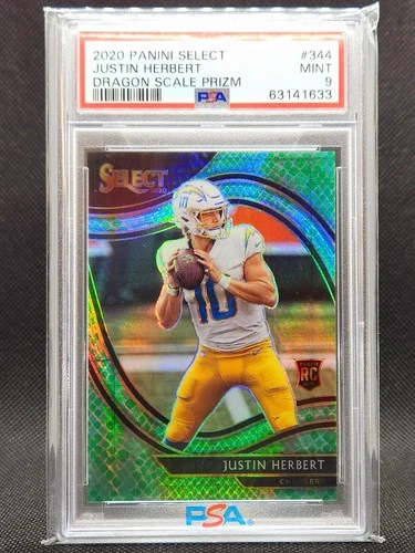 2020 Panini Select JUSTIN HERBERT Field Level RC #344 Dragon Scale 3/67 PSA 9