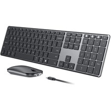 Rechargeable Wireless Keyboard Mouse Combo - Sleek Metallic Design, Black/Gray