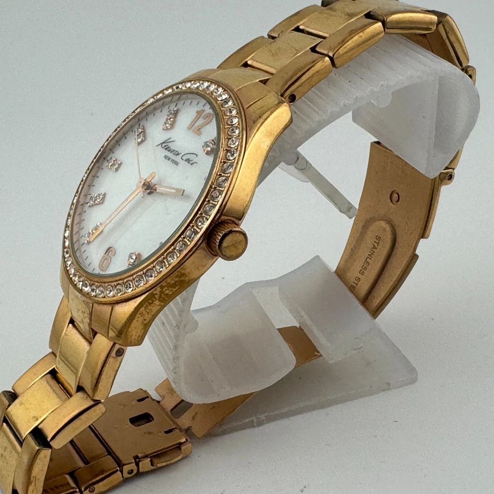 Kenneth Cole Reloj Cuarzo Mujer Tono Oro Rosa Estrás Analógico Batería Nueva 6" Foto 4 de 4