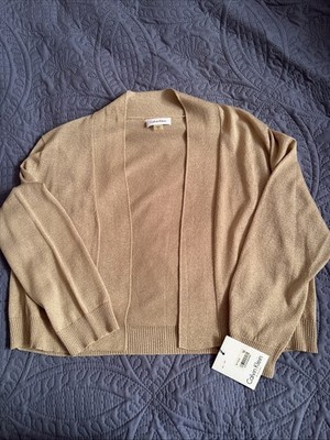 NWT Calvin Klein Women s XL Gold Shrug Cropped Open Cardigan Champagne Sparkly