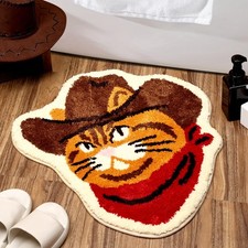 Cat Bath Rug Funny Western Bath Mat Non Slip Washable Western Cat Design