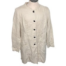 Coldwater Creek Linen Jacket L Beige Mandarin Collar Button Front Long Tunic